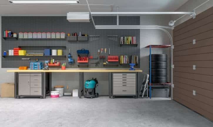 Organized garage using a storage system.