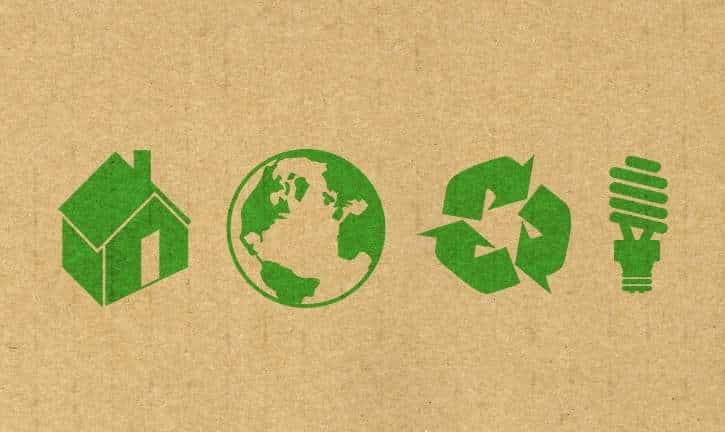 Illustration of home, earth, recycling symbol and eco friendly lightbulb.