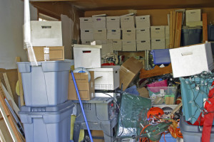 Garage full of storage boxes.