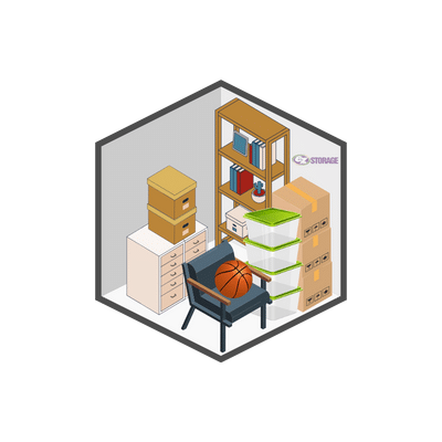 pictorial example of what will fit into a 5x5 storage unit