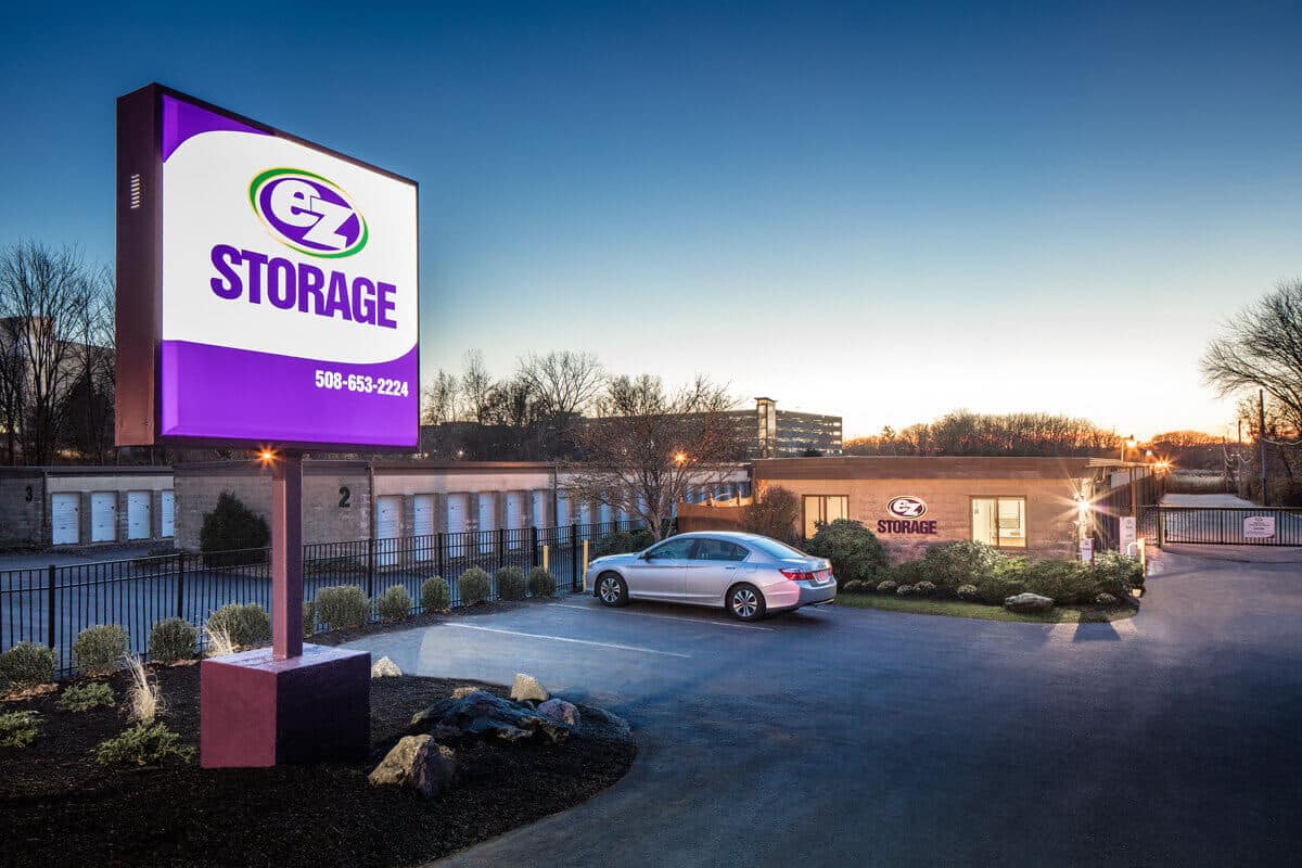 EZ storage self storage facility in Natick, Massachusetts at dusk