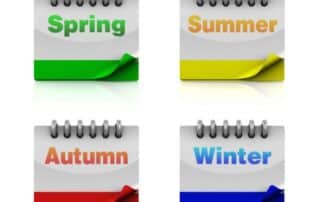 Illustration of four calendars with the names "Spring" "summer" "autumn" and "winter".