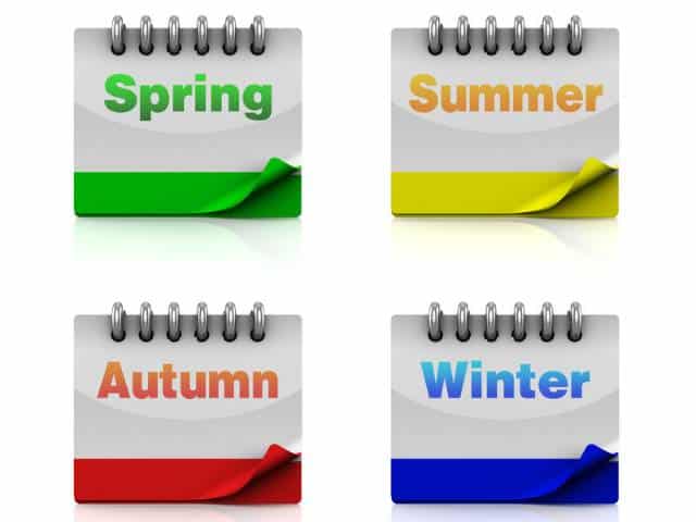 Illustration of four calendars with the names "Spring" "summer" "autumn" and "winter".