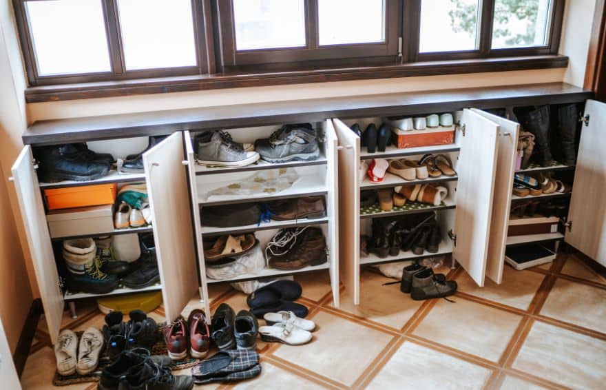 cupboards filled with shoes