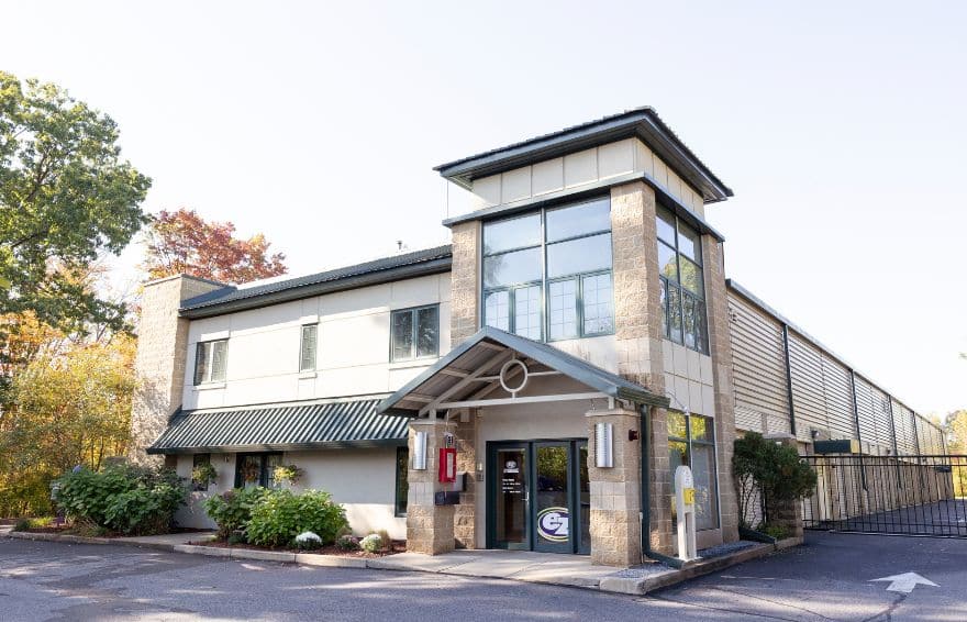 two story self storage facility with gated entrance